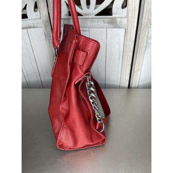 MICHAEL KORS Hamilton Large Red Leather Satchel Tote Purse Bag Silver Hardware - Picture 4 of 10